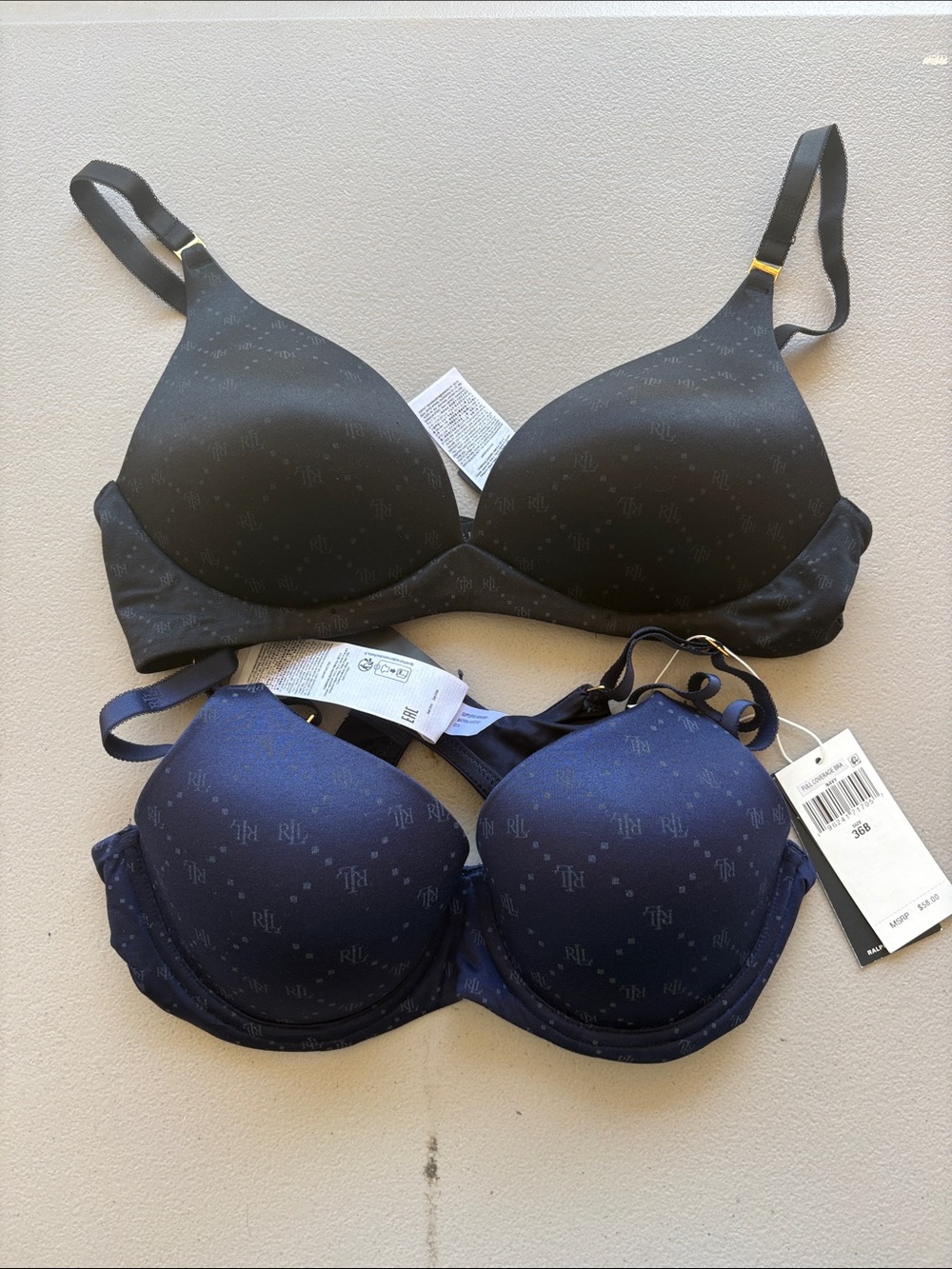Lauren Ralph Lauren Black & Navy Padded Underwire Bras